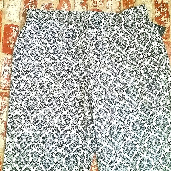 Classy Damask Printed Palazzo Pants Wide Leg Neutral Palette Beige Black Cream - Picture 5 of 7